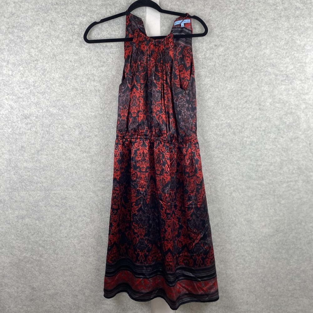 Antonio Melani Dress Womens 4 Red Floral Silk Fit Flare Midi Sleeveless Party